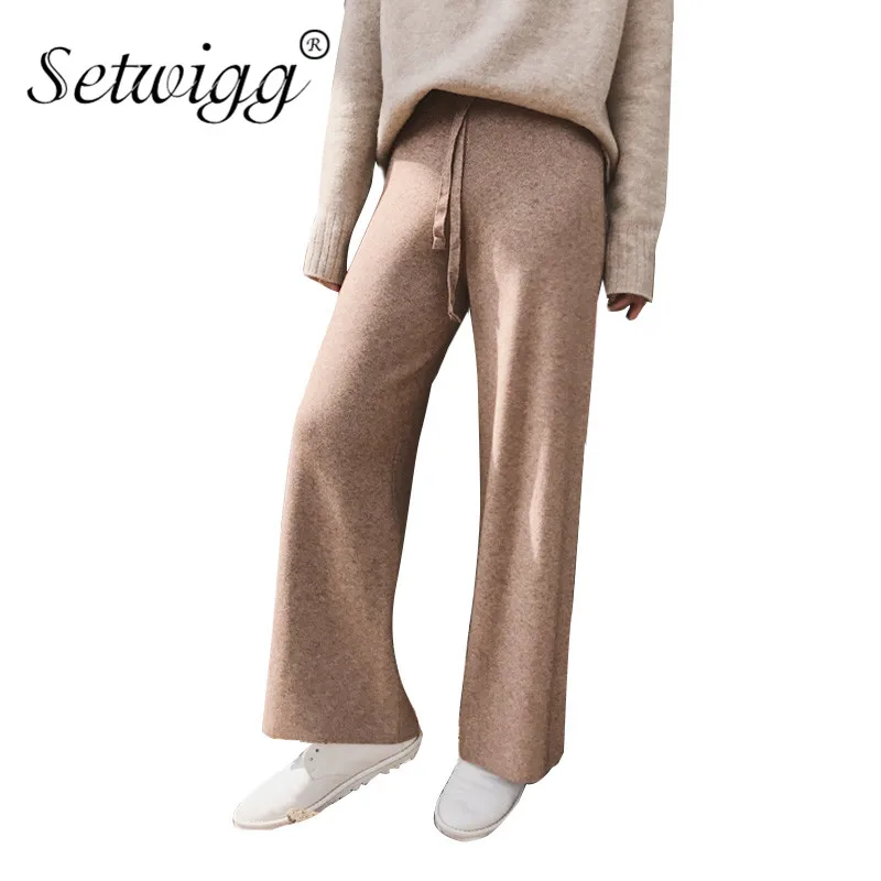 Женские шерстяные брюки SETWIGG Широкий трикотажный Повседневный длинный с