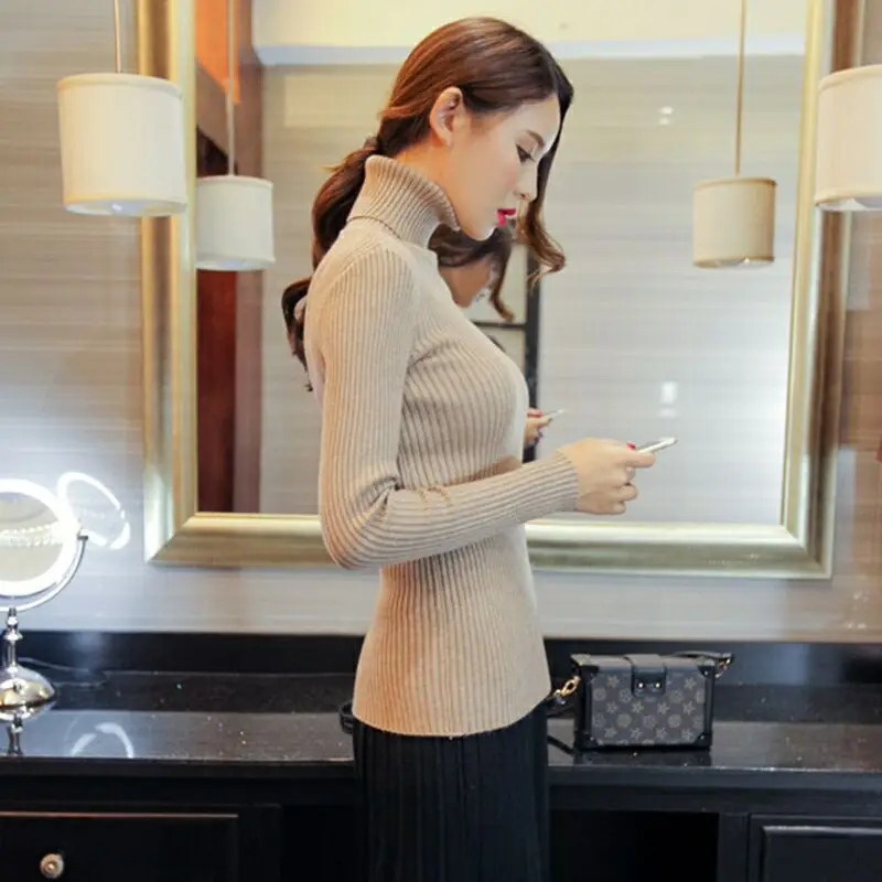 

Womens Sweaters Winter New Korean Version of Warm Turtle Neck Women's Pullover Long Sleeve Tight Bottoming Autumn and Winter