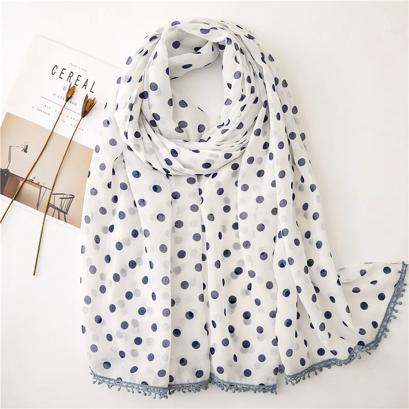 

Women Spain Fashion Loop Dot Double Color Tassel Viscose Shawl Print Wrap Organza Stole Bufandas Muslim Hijab Snood 180*90Cm