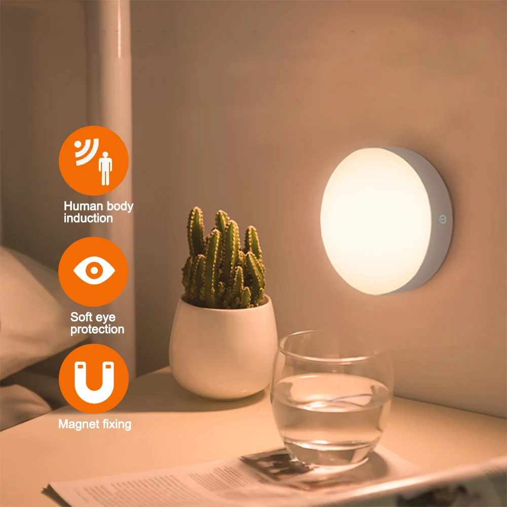 6 LEDs PIR Motion Sensor Night Light Auto On/Off for Bedroom Stairs Cabinet Wardrobe Wireless USB Rechargeable Wall Lamp | Лампы и