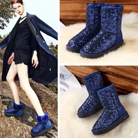 winter the new snow boots sequined cloth fashion slip on round toe flat with solid plush keep warm breathable solid low 1cm 3cm