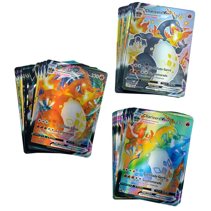 VMAX espa&ntilde;ol tarjetas de Pokemon juego batalla carta comercial de energ&iacute;a brillante tarjetas no repetidas-0