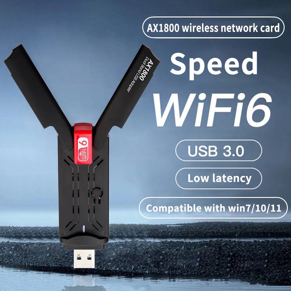 WiFi 6 Antena Adapter 1800Mbps Wireless Network Card 2.4G/5G Dual Band  WiFi Adapter USB For Windows 7/10/11 For PC/Laptop