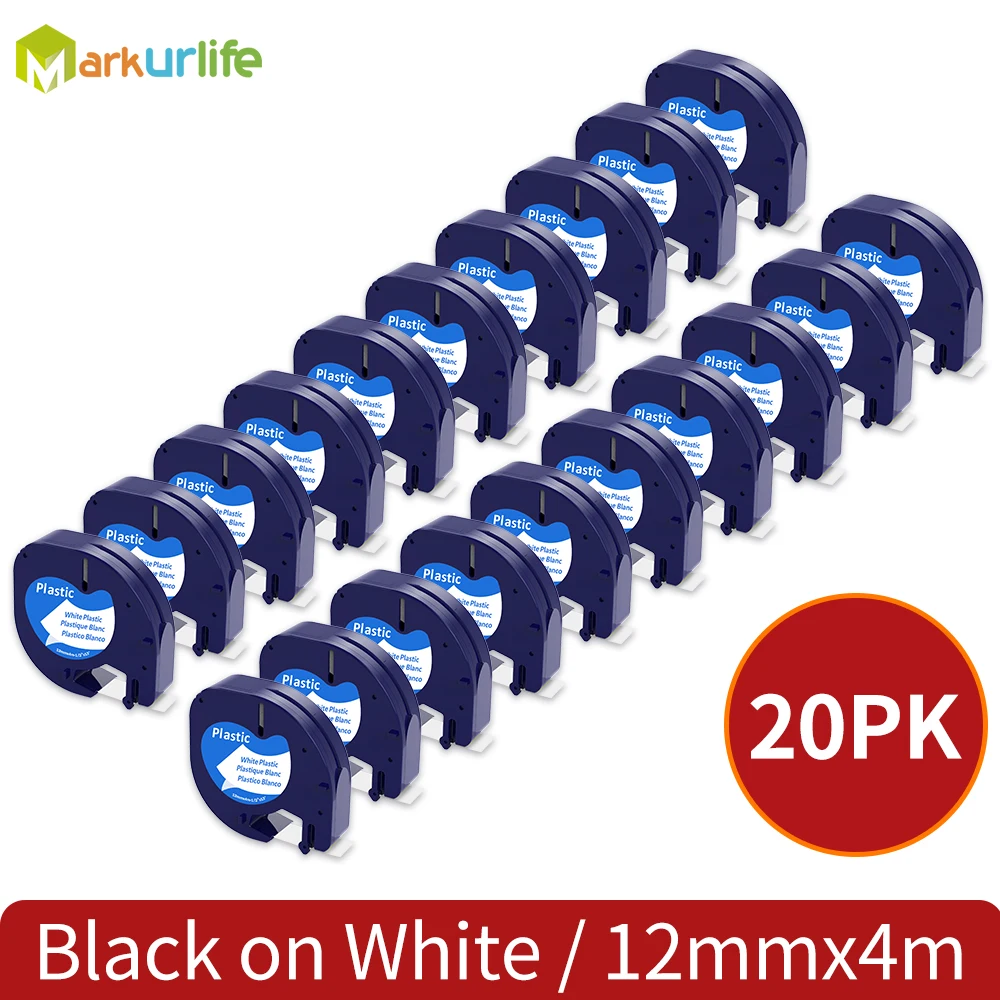 20 шт. лента для этикеток 91330 ЛТ 12 мм * 4 м совместимая с Dymo Letratag Plastic 91200 91331 91201 12267 18769