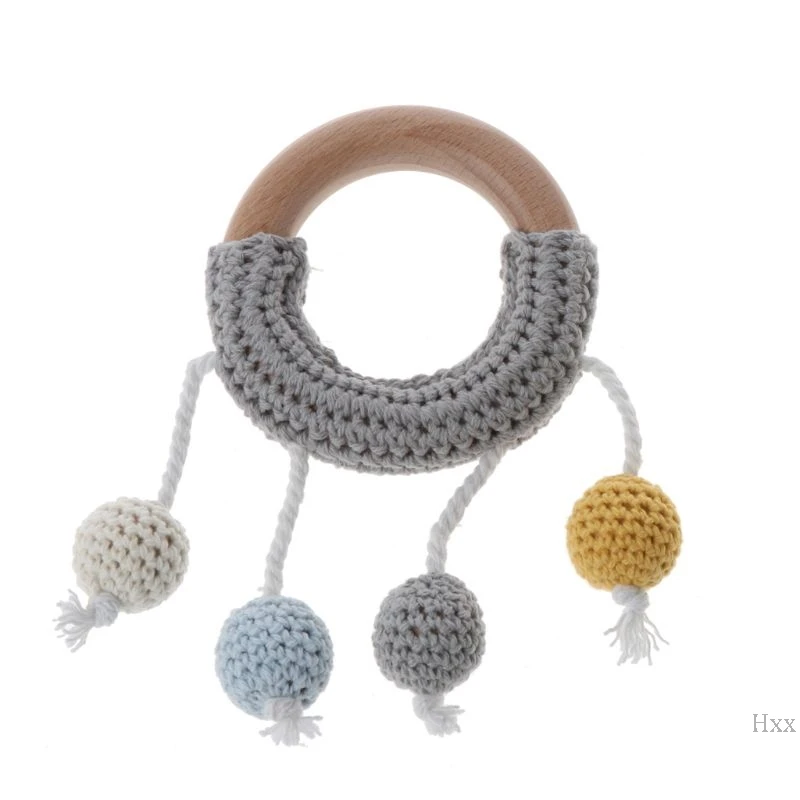 

New Baby Teether Crochet Wooden Ring Rattle Wooden Teether DIY Crafts Teething Toys