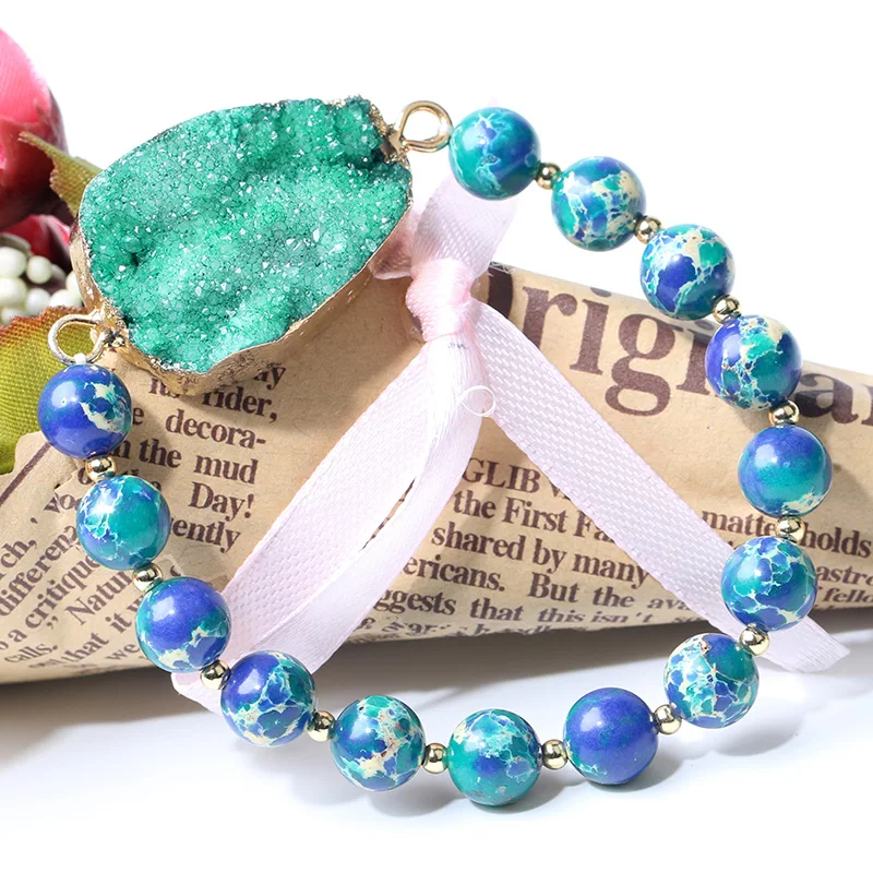Модные синие зеленые бусы камни браслеты необычные натуральный многоцветный
