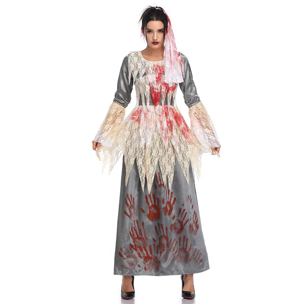 

Horror Zombie Bloody Killer Bride Palm Scary Fantasia Women Halloween Costumes Cosplay