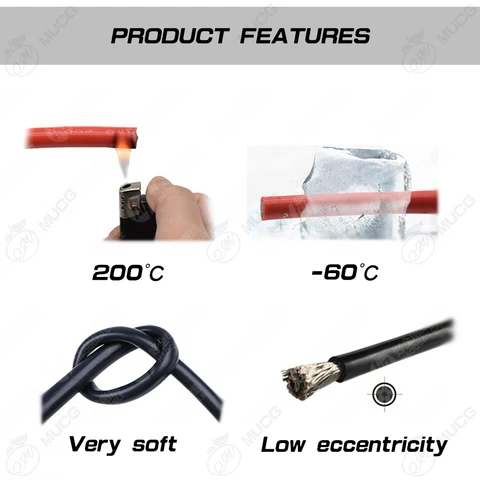 MUCG Силиконовый кабель 10AWG 8AWG 6AWG 4AWG 2AWG - Красный и Черный — детальный вид товара