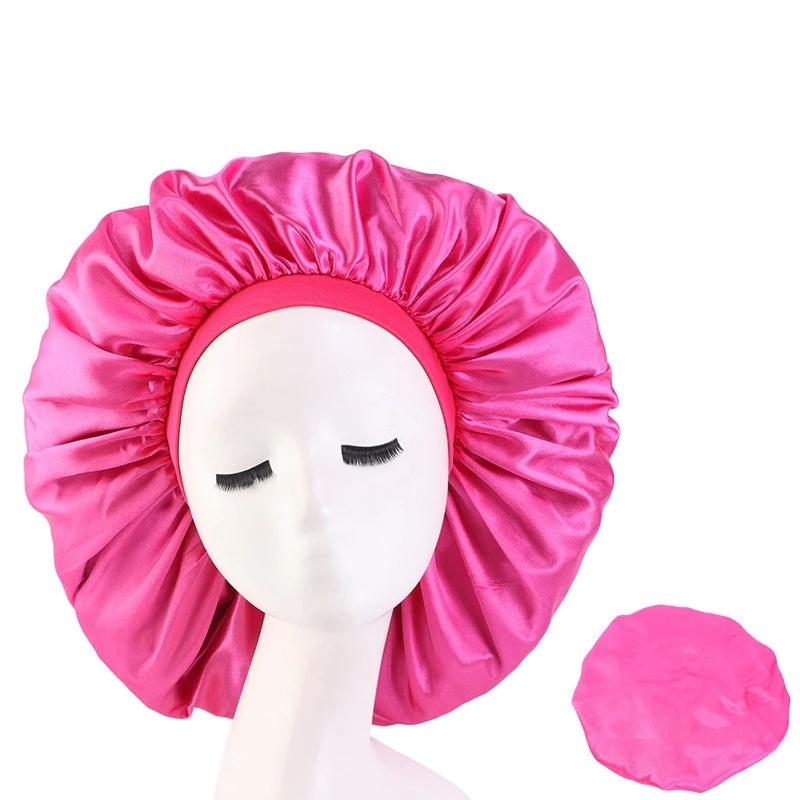

Women's European Hair Cap For Sleeping American Popular Extra Large Satin Round Plain Elastic Wide Night Hat Chemo Haircover