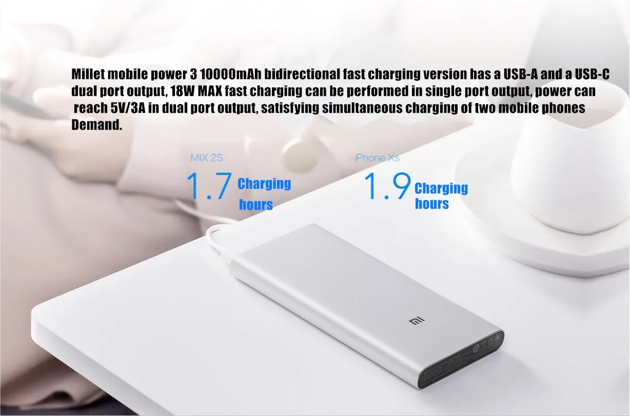 xiaomi mobile power 3 10000mAh USB-C двухсторонняя версия быстрой зарядки power bank QC3.0 портативное зарядное устройство 2 USB 10000mAh