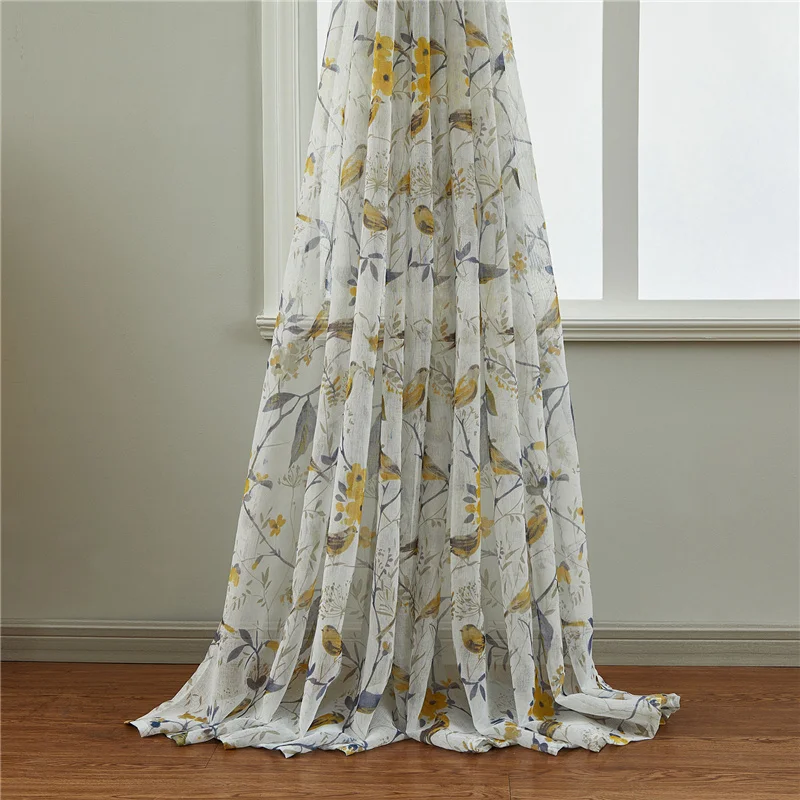Flower Birds Blackout Curtains in the Living Room Kitchen Tulle Curtain Fabric Tape with Hooks Grommet Rings Top Custom Size | Дом и сад