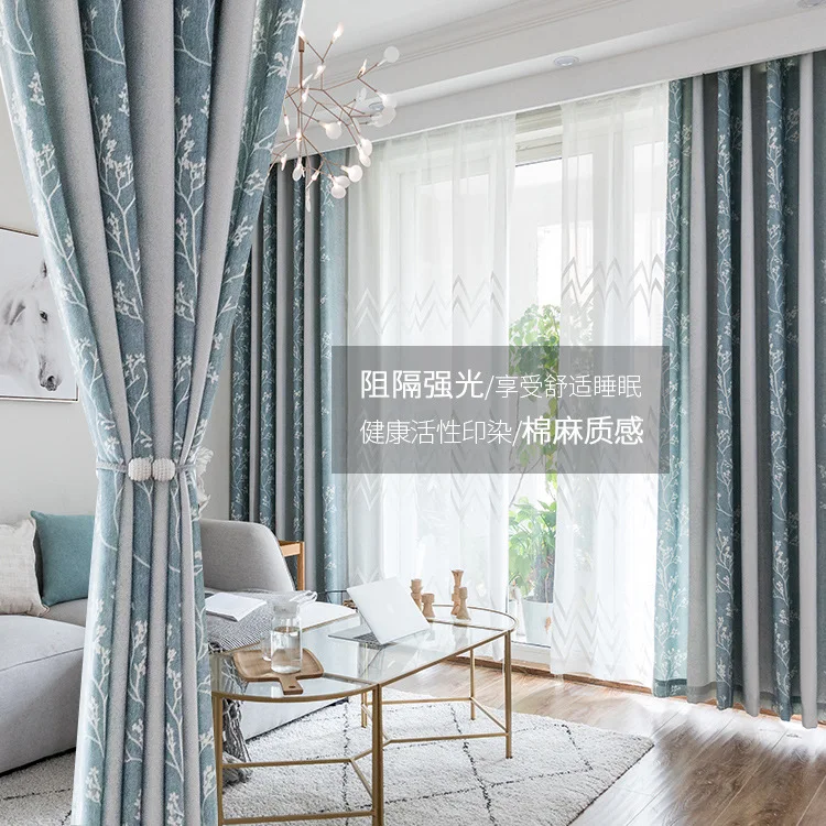 

New Chinese Cotton Linen Texture Printing Curtains for Living Room Bedroom Study Shading Texture Classical Curtains Decoration