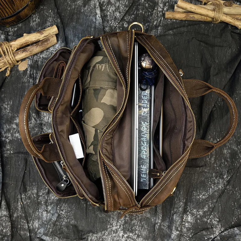 Мужской деловой портфель винтажный Crazy Horse натуральная кожа 15 дюймов сумка для