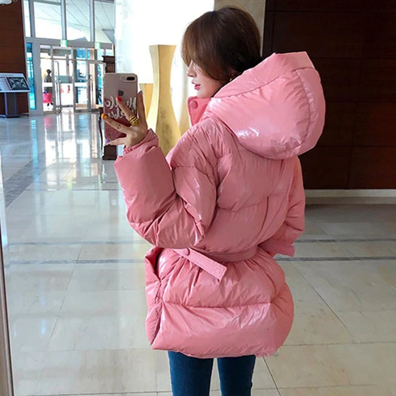 New Winter Women's Jacket hooded parka Bright Colors Insulated Puffy Coat collar hooded Parka Loose waist Belt outwear M192
