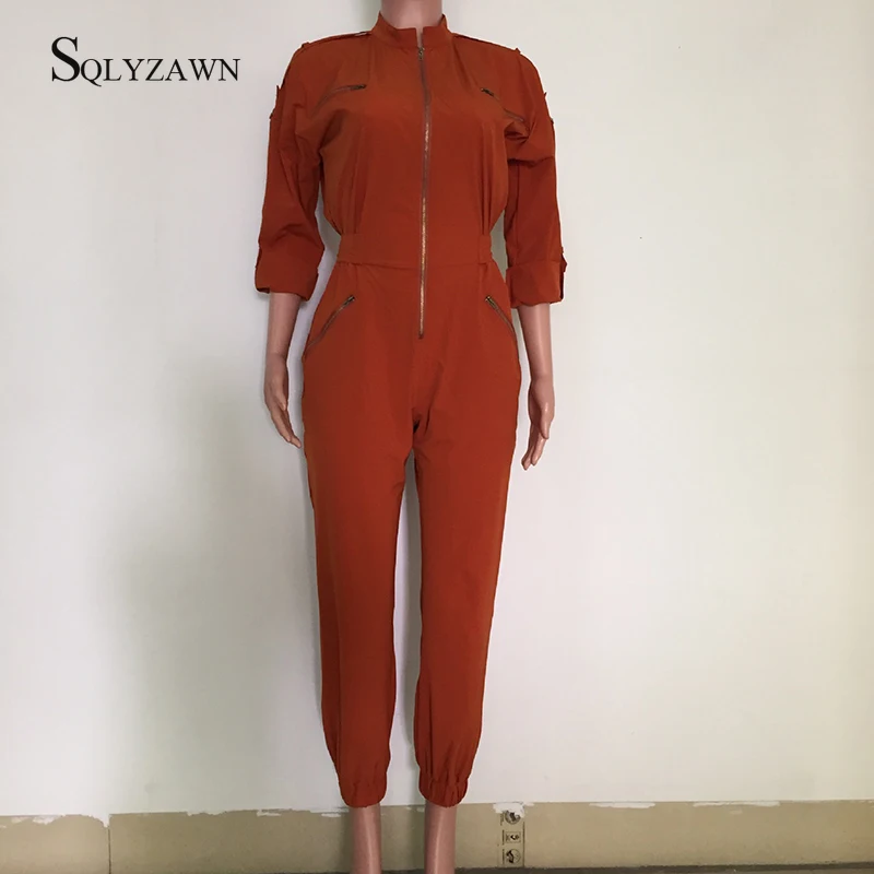 Женский Повседневный комбинезон на молнии длинные брюки свободного кроя Рабочие