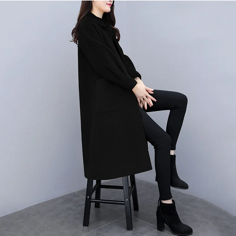 

Mujer Abrigos Mid-length Women's Autumn Winter New Lantern Sleeve Woolen Coat Female Loose Single-breasted Casual Wool Coat E227