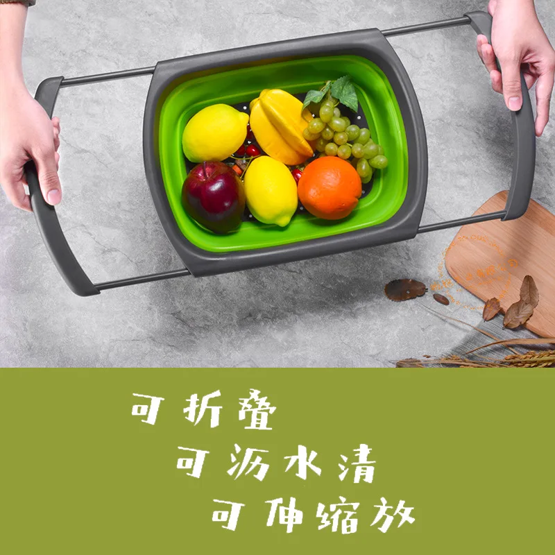 

Square Retractable Handle Folding Drain Basket Plastic Fruit Basket Washing Basin Washing Vegetable Basket