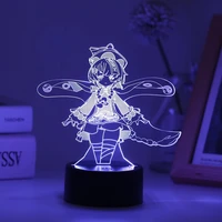 anime figure qiqi night light kids genshin impact led lamp for children room illusion decor adult birthday gift kamisato ayaka