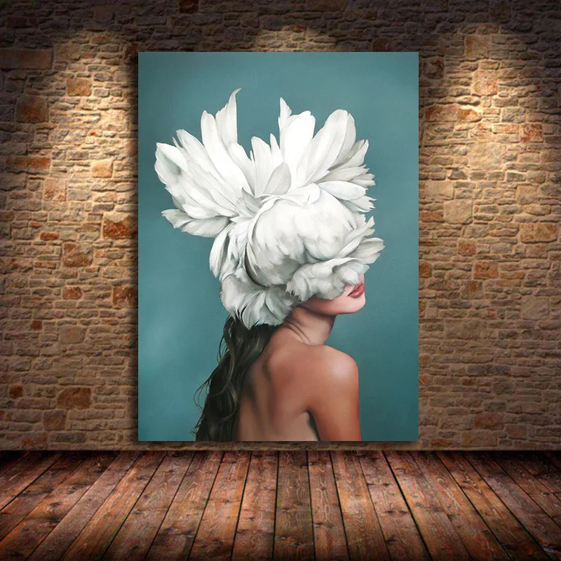 Скандинавские цветы искусственная голова на стене Искусственное перо картина