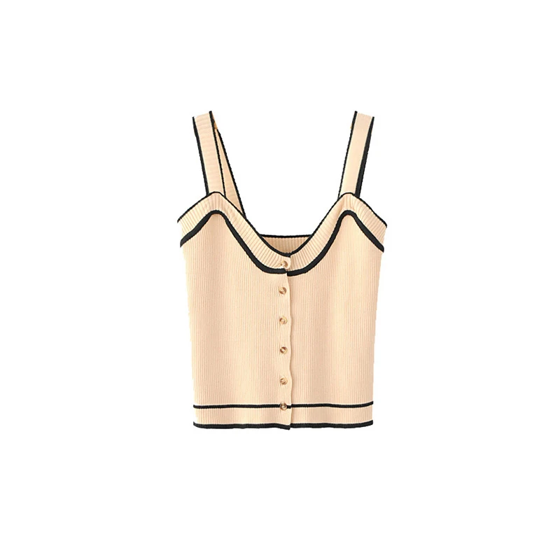 

SISPELL Hit Color Vest For Female Square Collar Sleevless High Waist Slimming Patchwotk Buttons Women's Vest Fashion Streetwear