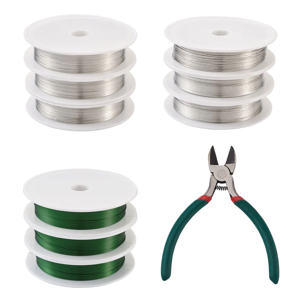 

9 Rolls Flexible Paddle Iron Wire 0.3-0.5mm Silver Green Color with Wire Cutter Tool for DIY Jewelry Crafts Making Supplies
