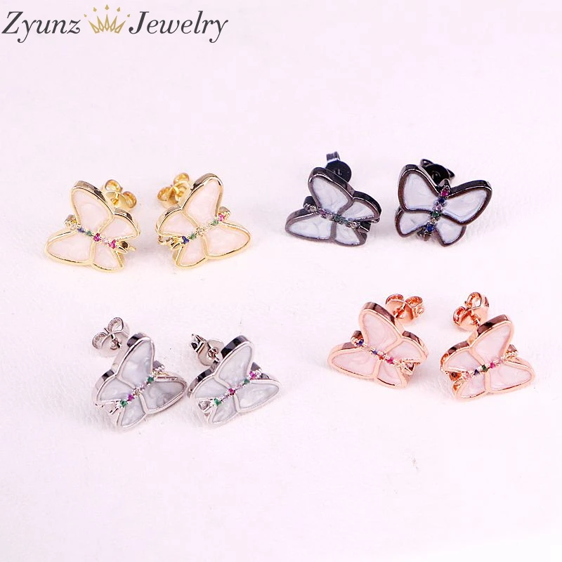 

6 Pairs, New Fashion Jewelry Enamel Butterfly Small Stud Earrings for Women Girls Christmas Gift