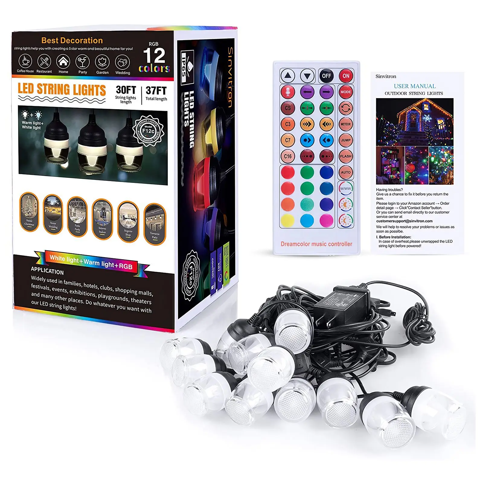 

LED Music RGB Sound Control String Light Waterproof Dimmable LED Patio Light With 12 RGB Colors For Christmas Party Holiday