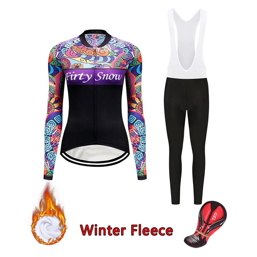

Free Shipping Women Winter Road Bike Clothing Warm Thermal Fleece Cycling Jersey BIB Set Female Bicycle Clothes MTB Dress Suit