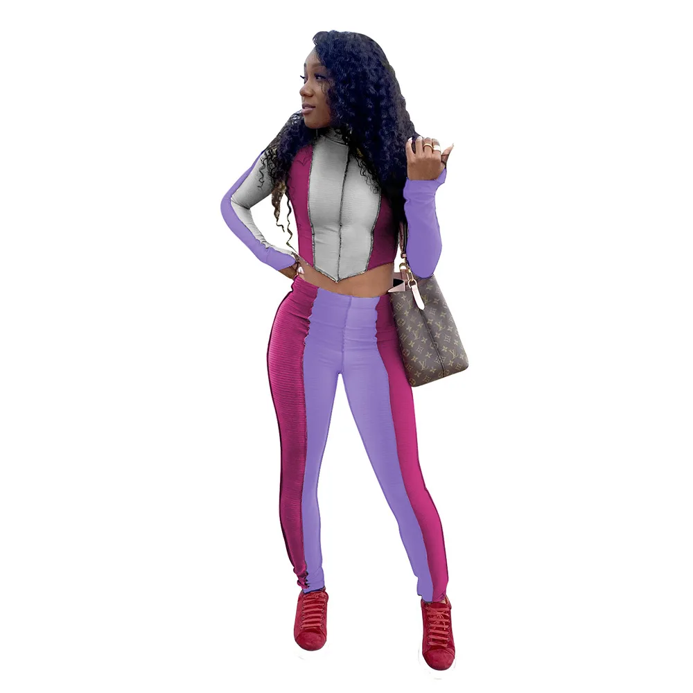 

2021 Latest Women Contrast Colors Tracksuits Spring Long Sleeves Jacket + Sweatpants Two Pieces Party Sets Comfortable Sports