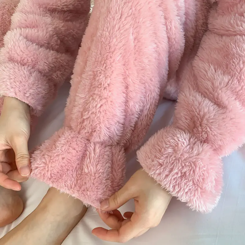 Зимний пижамный комплект для женщин фланелевый толстый теплый топ и штаны