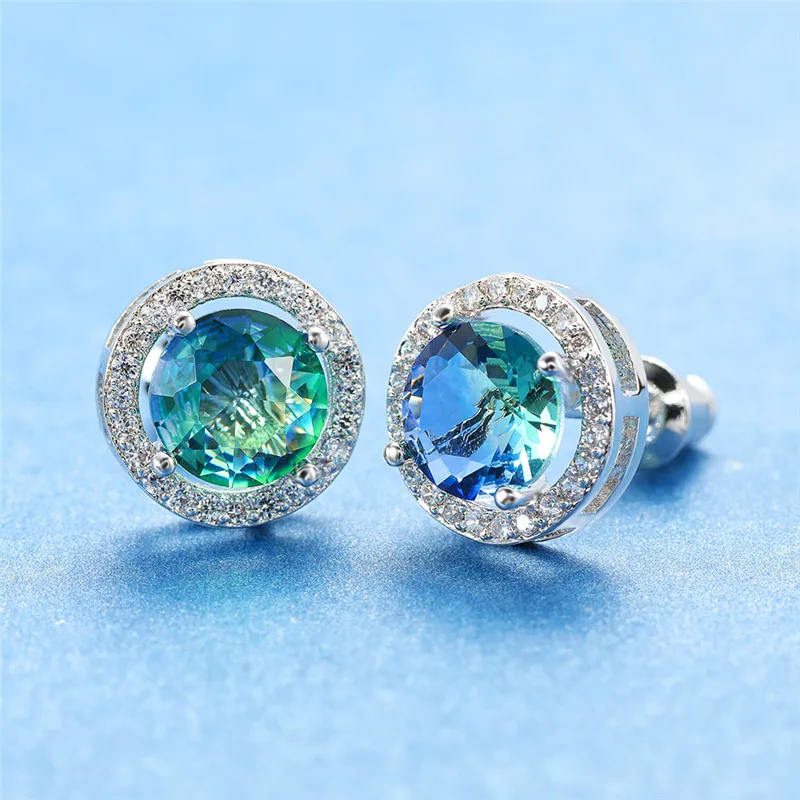 Blue Green Очаровательные женские большие розовые радужные элегантные серьги-гвоздики серебряные серьги с цирконием Винтажные серьги для невесты для женщин - Окраска металла: Blue Green