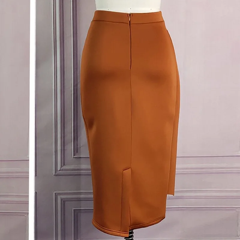 

Office Skirts Womens 2021 Business High Waist Coffee High Waist Ruffles Mid Calf Elegant Work Office Wear Skirts Summer Clothes