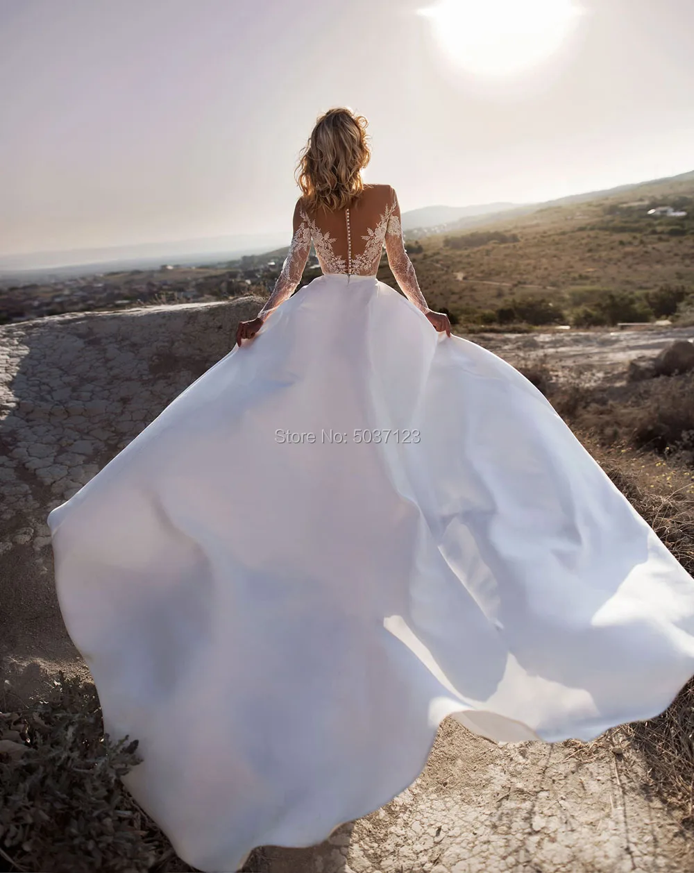 Пляжные свадебные платья аппликации из кружева трапециевидной формы с длинными