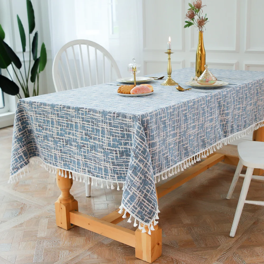 

Party table cover dustproof tassel tablecloth linen kitchen restaurant cotton meal table cloth Dining Desk Cloth decoration