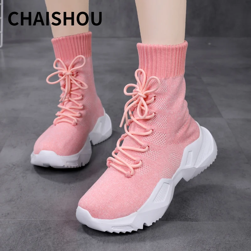 

ST213 Women Socks Shoes Casual Slip On Vulcanized Shoes High-Top Platform Breathable Elasticity Ladies Sneaker Zapatos Hombre