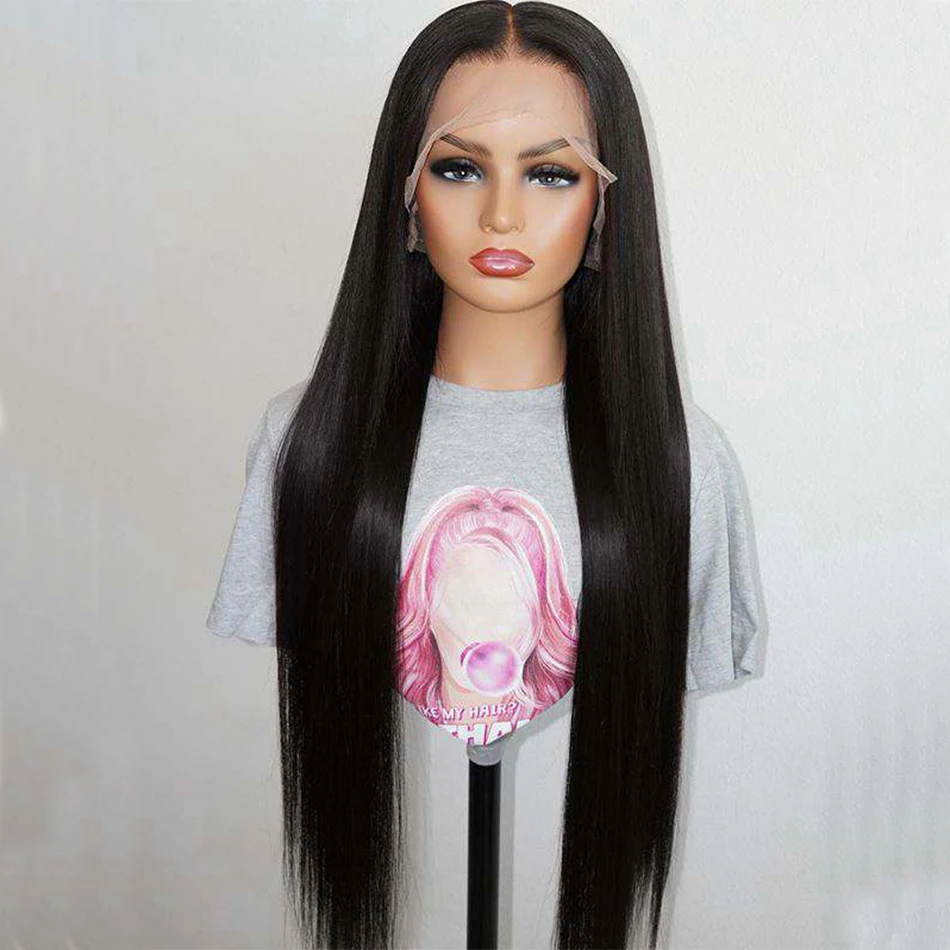 

26Inch Soft Black Silky Straight Brazilian Human Hair 13x4 Lace Front Wigs For Women Natural Hairline Glueless Can Dye Premed