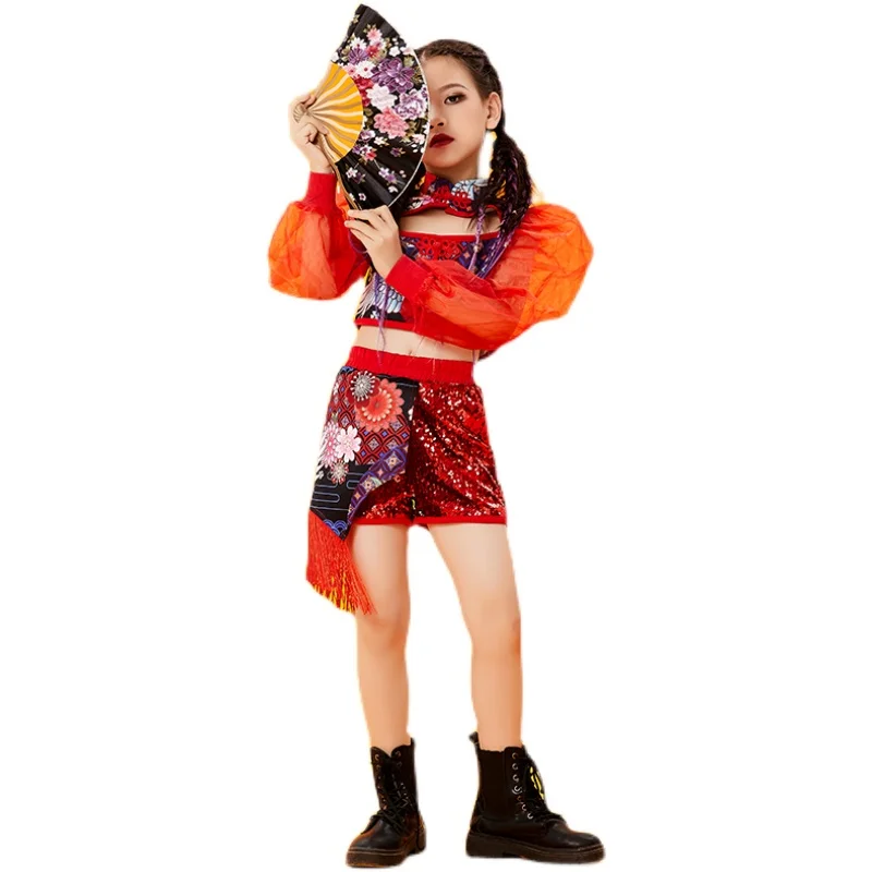 

2021 Jazz Modern Dance Costumes Red Outfits Chinese Style Hip Hop Dance Clothes Performance Stage Outfits Rave Clothes