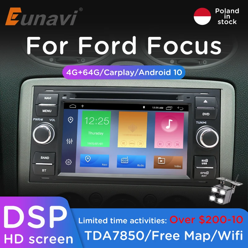 Eunavi 4G 64G DSP для Ford Mondeo S max Focus C MAX Galaxy Fiesta автомобильный dvd плеер 2din Android 10 wifi gps