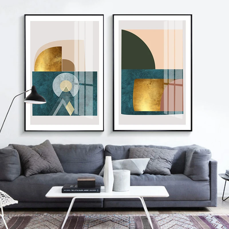 Постеры с абстрактным золотом зеленым и красным геометрическим рисунком