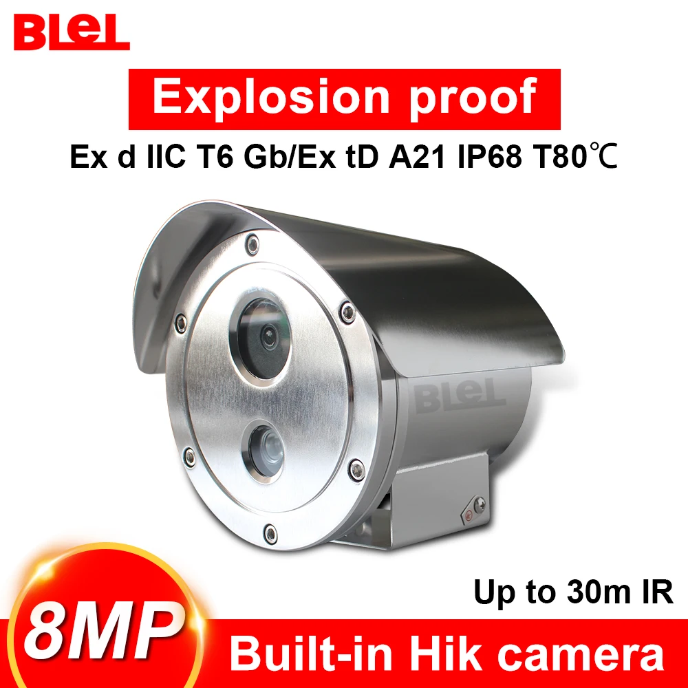 

Hikvision Blel 8MP Explosion-proof bullet CCTV camera 4K POE IP camera surveillance 30m IR 304 stainless for Chemical plant