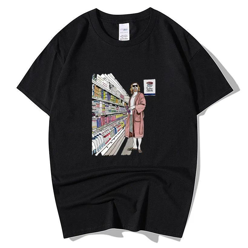 Мужская и женская футболка с круглым вырезом The Dude Abides хлопковая коротким рукавом