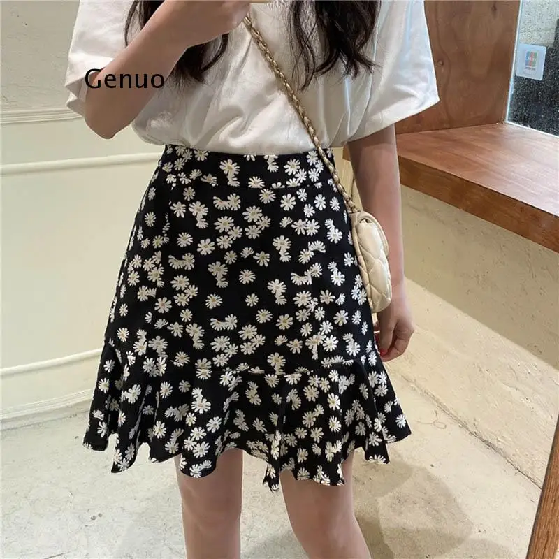 

Women's Skirts Short Floral a Word Skirts New Summer Ruffles Top Clothes Vintage Faldas Mini Skirt Woman