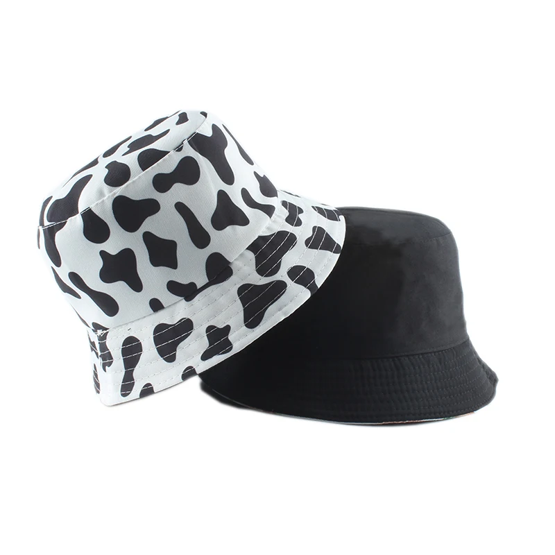 

2020 New Fashion Reversible Black White Cow Print Bucket Hat Summer Sun Caps For Women Men Fisherman Hat