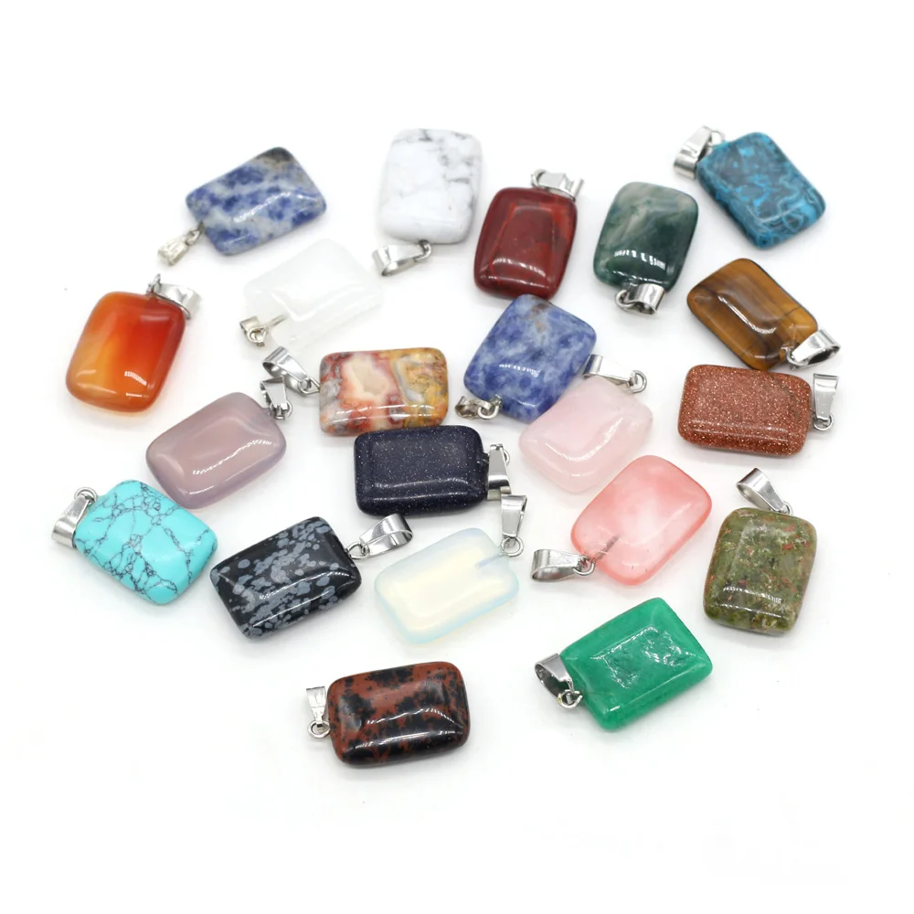 

6pcs Natural Stone Agates Rectangle Goledn Swan Rose Quartzs Pendant for DIY Jewelry Necklace Earring Women Gift 15x25mm