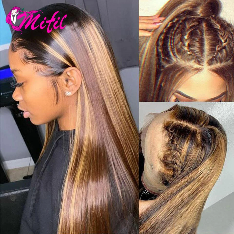 

Aliwig Hightlihht Remy Human Hair Ombre Straight 13x4 Lace Front Wig, Blonde Lace Front Wig For Women With Baby Hair Wig 32 Inch