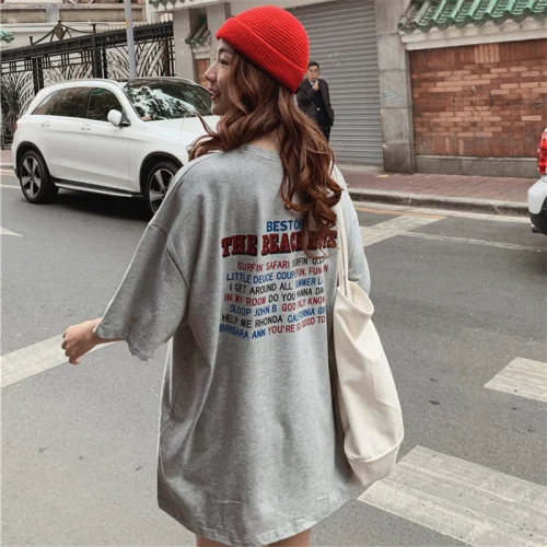 

Casual Loose Fashion Basic Letter Printed All Match Oversize College Wind Street Hot Sale Women Female Short Sleeve Top T-shirts