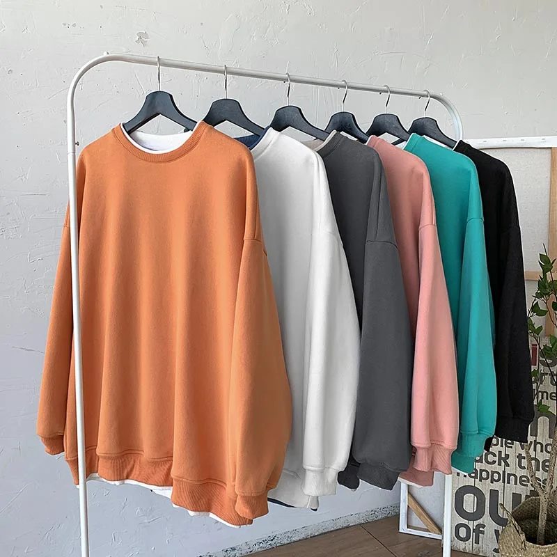 

2021 Men's Round Neck Coats Solid Color Male Hoodies Cotton Clothes Pullover Casual Loose Sweatshirts Plus Size S-2XL