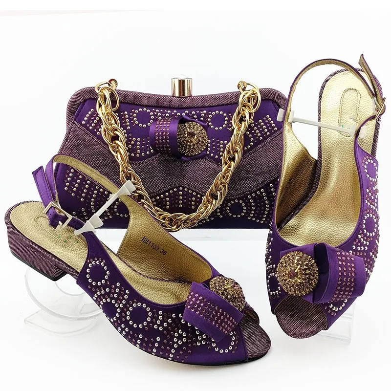 

Latest Purple Shoes With Bag African Medium Heel Shoes And Handbag Set For Party MM1103 Heel Height 4CM