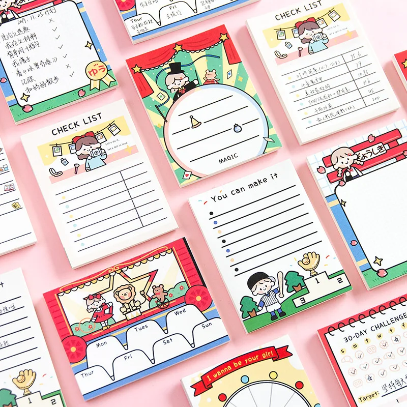 50 Sheets Cute Cartoon Memo Pad Tearable Message Sticky Notes Notepad Kawaii Office Student Stationery