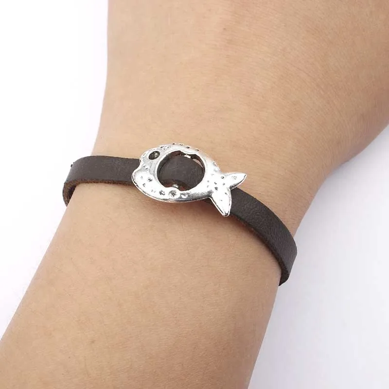 20 шт покрытые серебром Цвет рыбы в форме животных ленты слайдер для 8*2 мм плоского